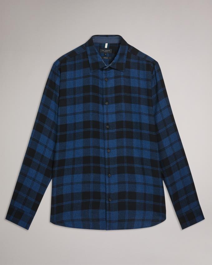 Chemises Ted Baker Long Sleeve Check Flannel Bleu Marine Homme | OUZ-07508562